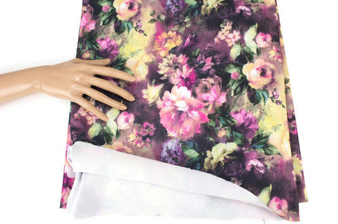 Pink Floral Bonded Mesh Knit Fabric Remnant 1.75 yards